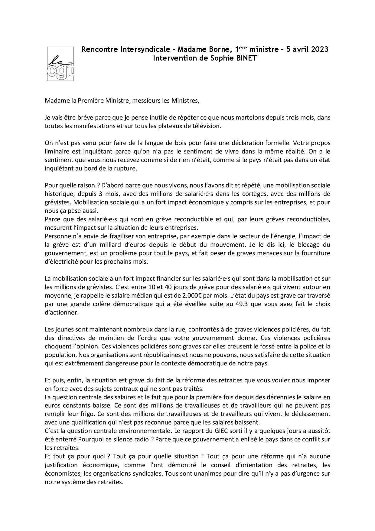 2023 04 05 intervention s binet intersyndicale cabinet 1ere ministre page 001