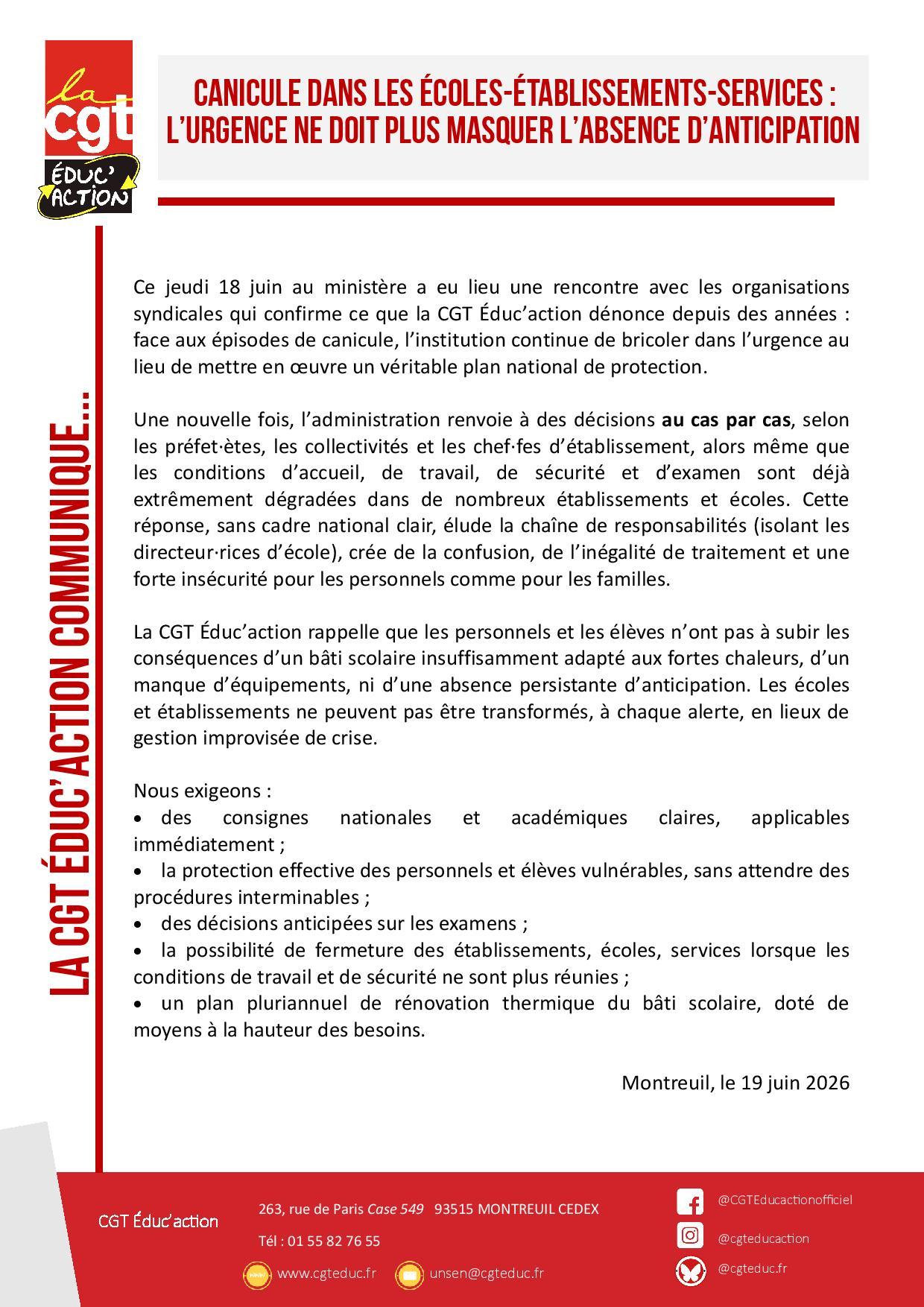 Communique de presse canicule dans les ecoles etablissements services l urgence ne doit plus masquer l absence d anticipation page 001