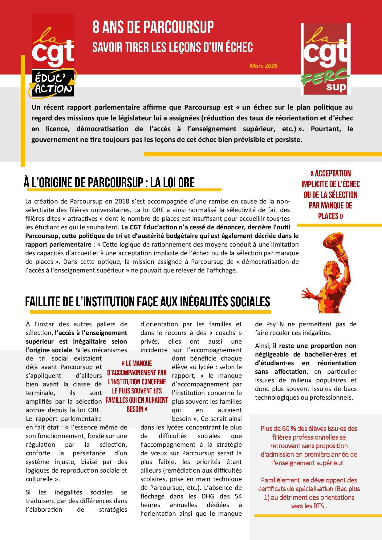 Tract parcoursup 2026 cgt educ et fercsup page 001